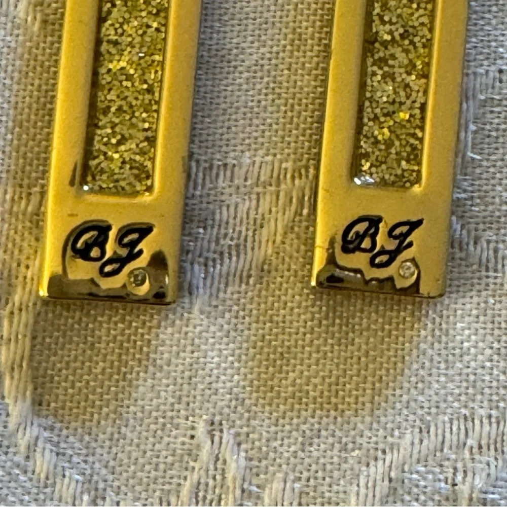 Betsey Johnson Gold Glitter Rulers with Black Bows Earrings